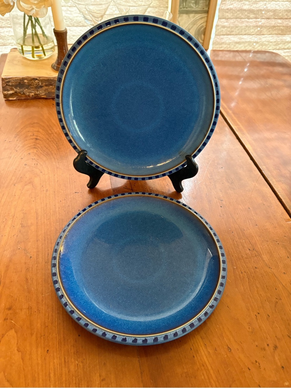 2 Vintage Denby Stoneware Salad Plates 9” “Reflex Blue” or Blue Interior” GUC